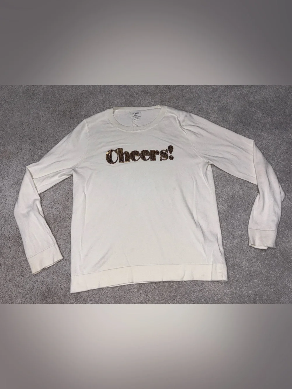 J.Crew Cheers Sequin Sweater Largelvory Gold Holiday Christmas New Partial Tag
